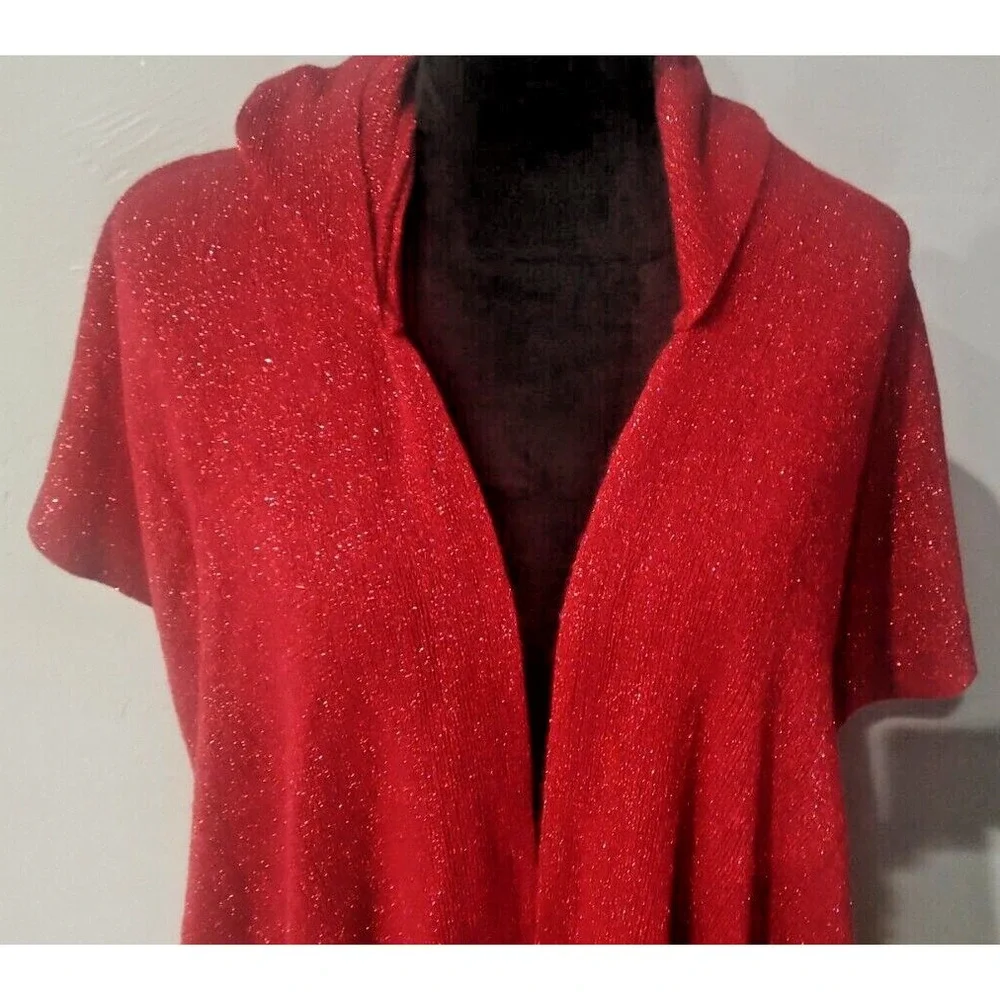 Women's Red Poncho Hooded‎ Knit Shawl whit Ruffle.